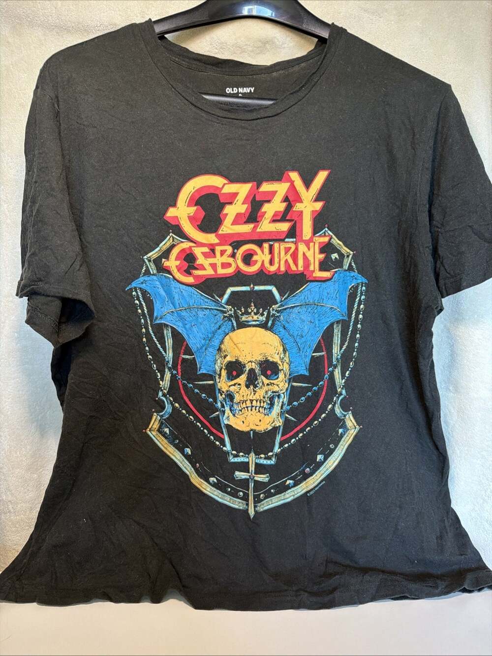Old Navy Ozzy Osbourne Black Graphic T-Shirt Skull Bat Wings Rock Pop XL